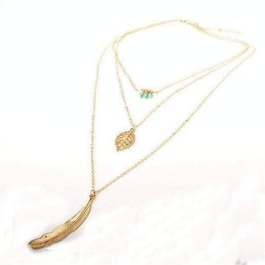 Turquoise Leaf Feather Multi Layer Necklace for Women