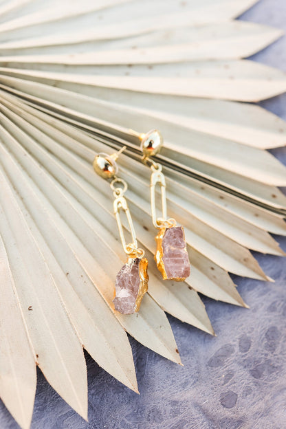 Gem Stone Fashion Earrings in Gold with Pink Gemstone