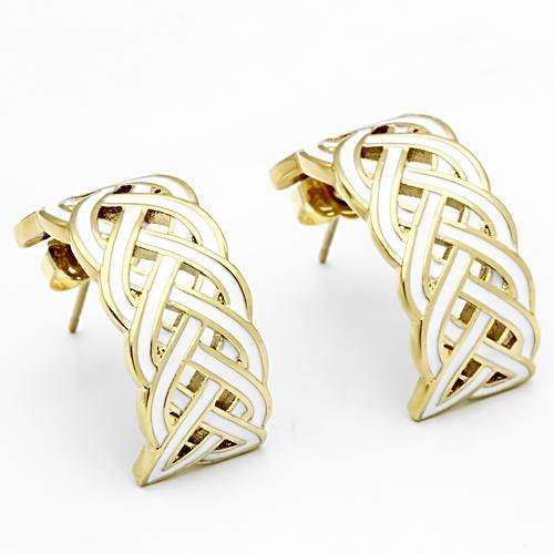 GL272 - IP Gold Brass Earrings with White Epoxy Stone