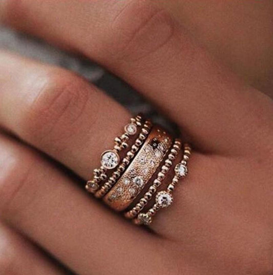 Five Piece Rose Gold Ring Set - Stylemz