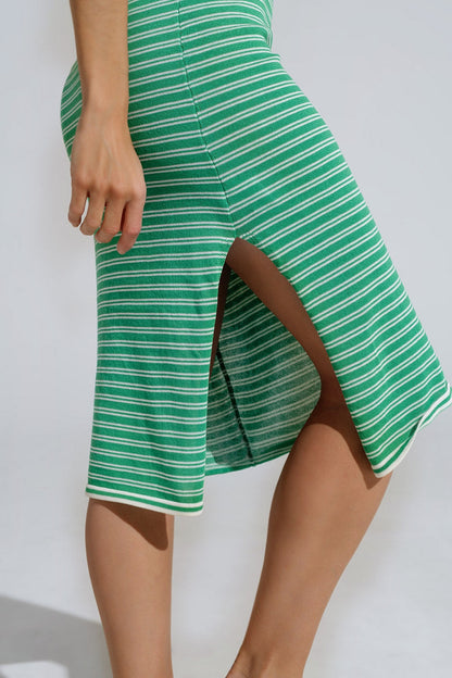 Green Midi Dress With Stripes And Spaghetti Straps Style