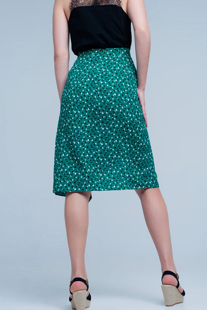 Green Midi Skirt With Flower Print for Romantic Style