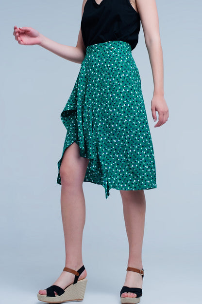 Green Midi Skirt With Flower Print for Romantic Style