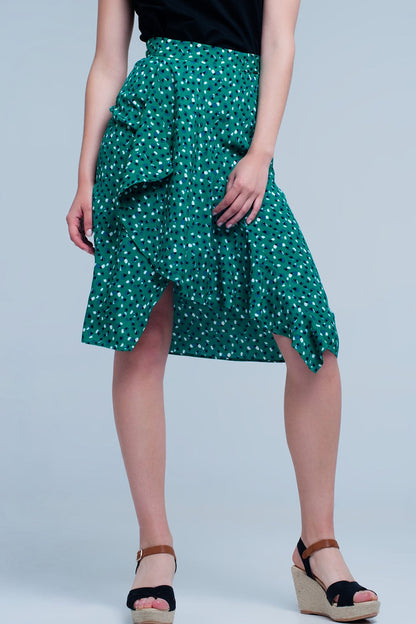 Green Midi Skirt With Flower Print for Romantic Style