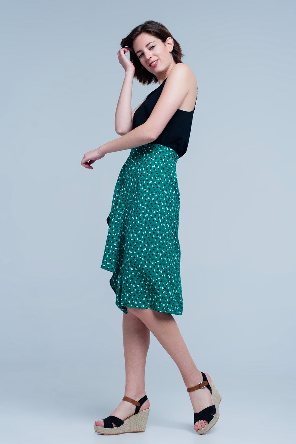 Green Midi Skirt With Flower Print for Romantic Style