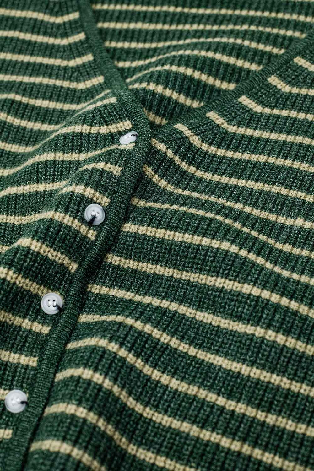 Green Striped Textured Knit Cardigan for Stylish Comfort