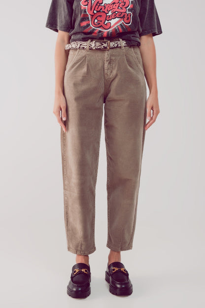 High Rise Slouchy Mom Pants in Beige Cord for Relaxed Style