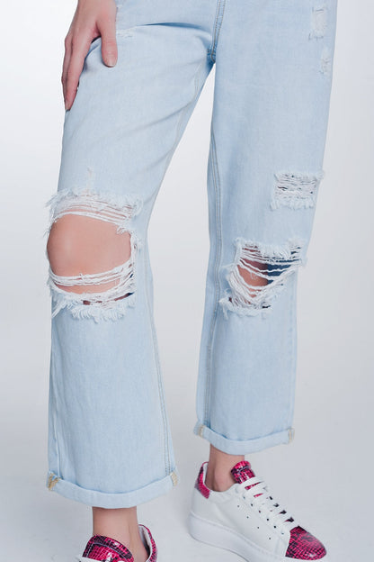 High Rise Straight Crop Jeans in Lightwash Blue Fit Great