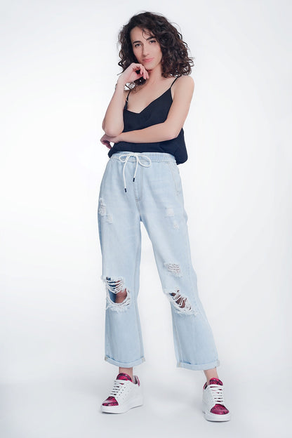 High Rise Straight Crop Jeans in Lightwash Blue Fit Great