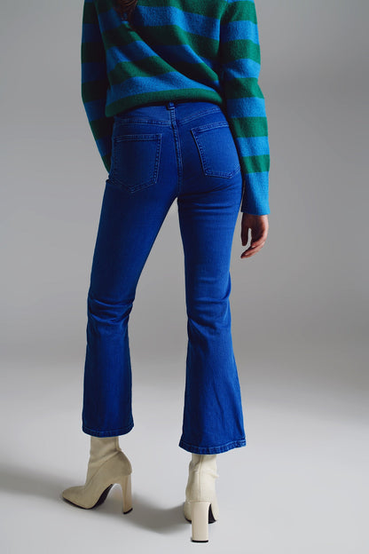 High Waist Flair Jeans in Blue with Five Functional Pockets