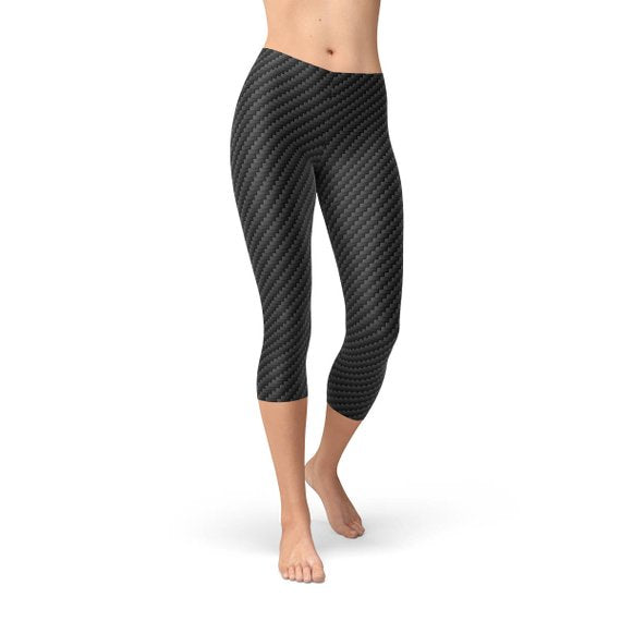 Womens Black Carbon Fiber Capri Leggings for Active Wear