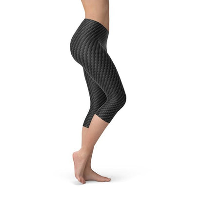 Womens Black Carbon Fiber Capri Leggings for Active Wear