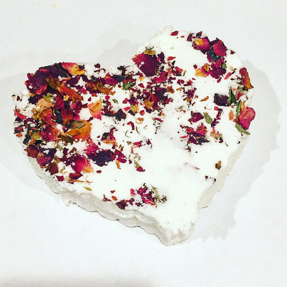 Organic Rose Heart Bath Bomb with Rose Petals for Relaxation