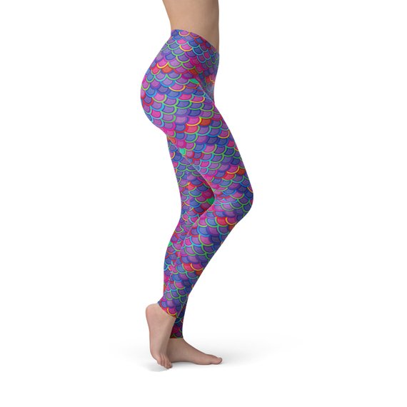 Womens Pink Purple Mermaid Leggings - Stylemz