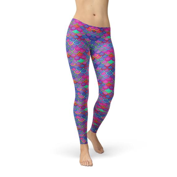 Womens Pink Purple Mermaid Leggings - Stylemz