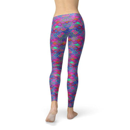 Womens Pink Purple Mermaid Leggings - Stylemz