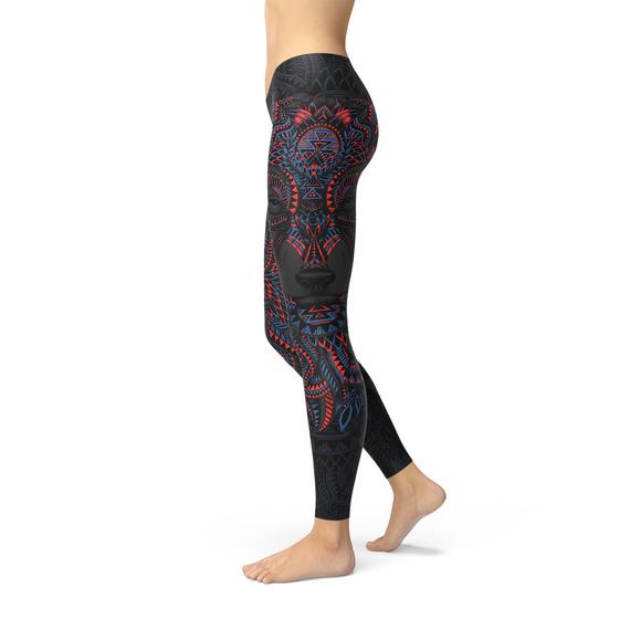 Womens Oriental Black Wolf Leggings - Stylemz