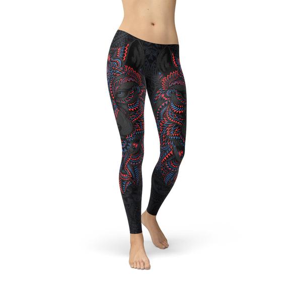 Womens Oriental Black Wolf Leggings - Stylemz