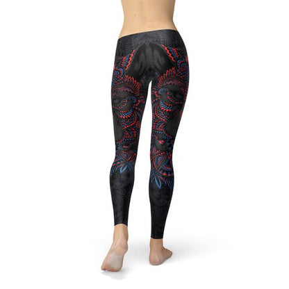 Womens Oriental Black Wolf Leggings - Stylemz