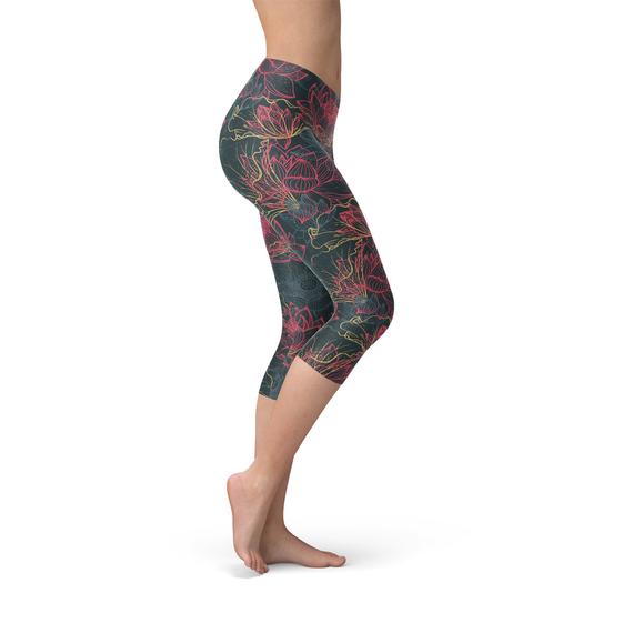 Womens Floral Lotus Capri Leggings for Active Lifestyle