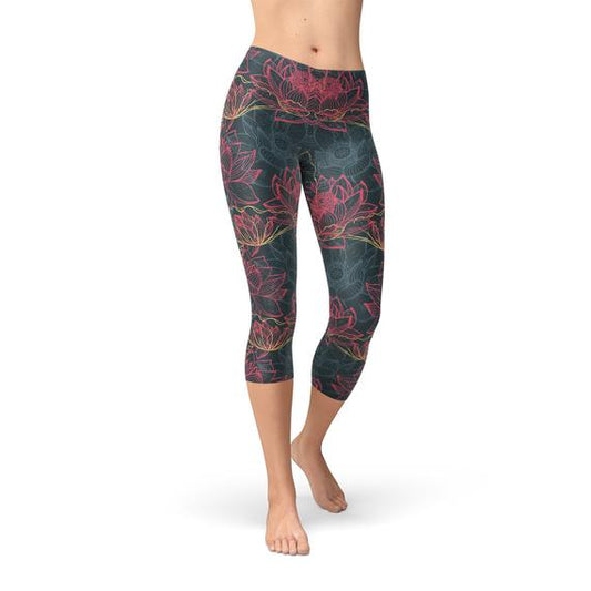 Womens Floral Lotus Capri Leggings for Active Lifestyle