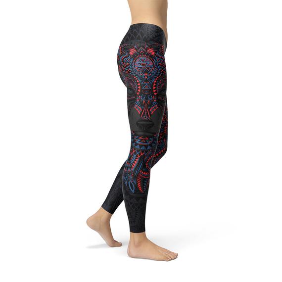 Womens Oriental Black Wolf Leggings - Stylemz