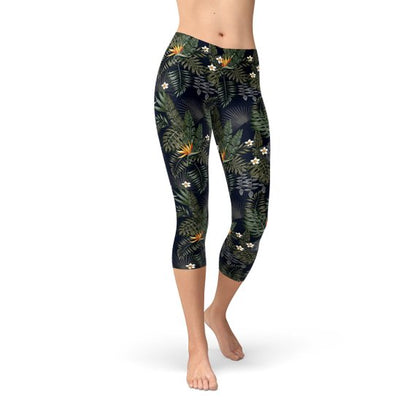 Womens Bird of Paradise Black Capri Leggings - Stylemz