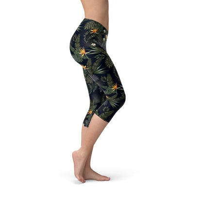 Womens Bird of Paradise Black Capri Leggings - Stylemz