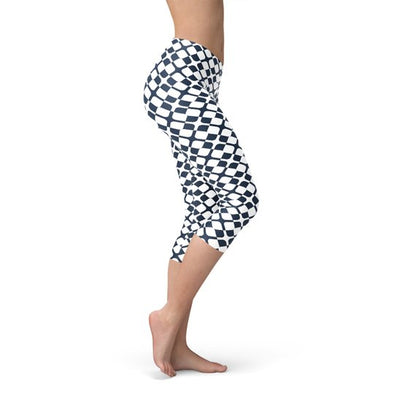 Womens Geometric Blue Tile Capri Leggings - Stylemz