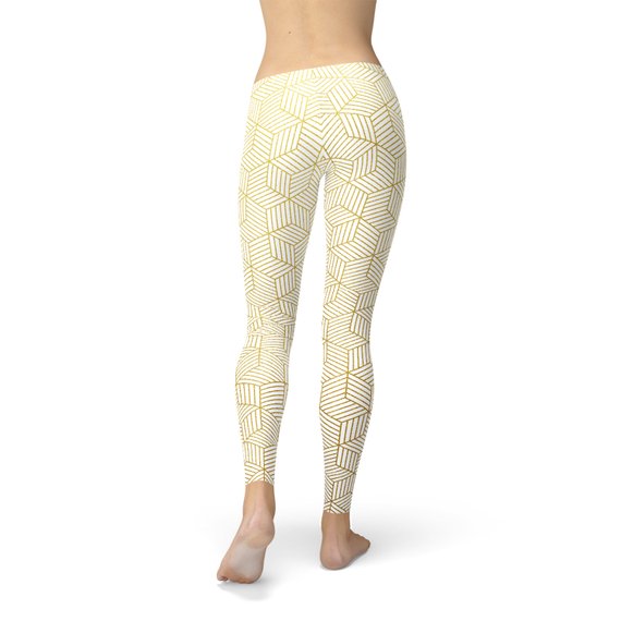 Womens White Leggings w/ Geometric Cubes - Stylemz