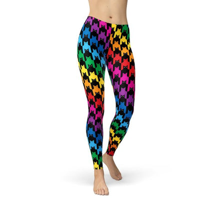 Womens Cat Houndstooth Leggings - Stylemz