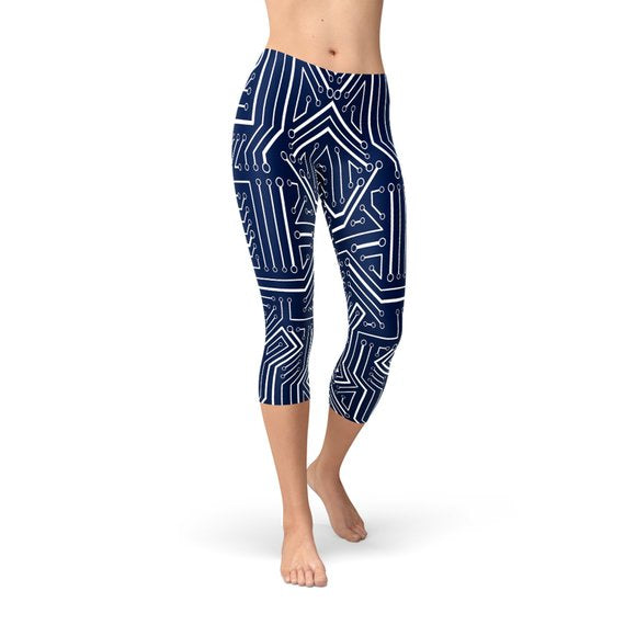 Womens Navy Blue Circuit Capri Leggings - Stylemz