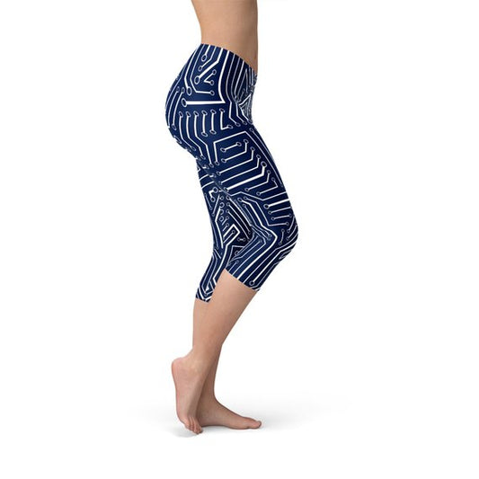 Womens Navy Blue Circuit Capri Leggings - Stylemz