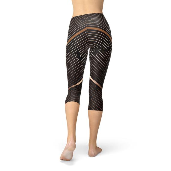 Womens Striped Lines Sports Brown Capri Leggings - Stylemz