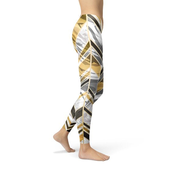 Womens White Marble w/ Black Gold Lines Leggings - Stylemz