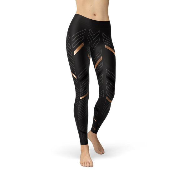 Womens Sports Stripes Black Leggings - Stylemz