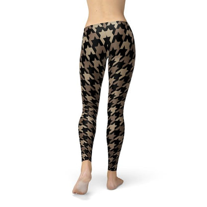 Womens Beige Brown Houndstooth Leggings for Active Wear