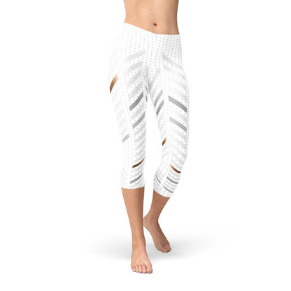 Womens White Stripes Capri Leggings - Stylemz