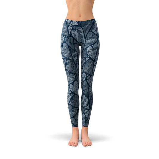 Blue Hearts on Heart Leggings for Women Stylish Comfort