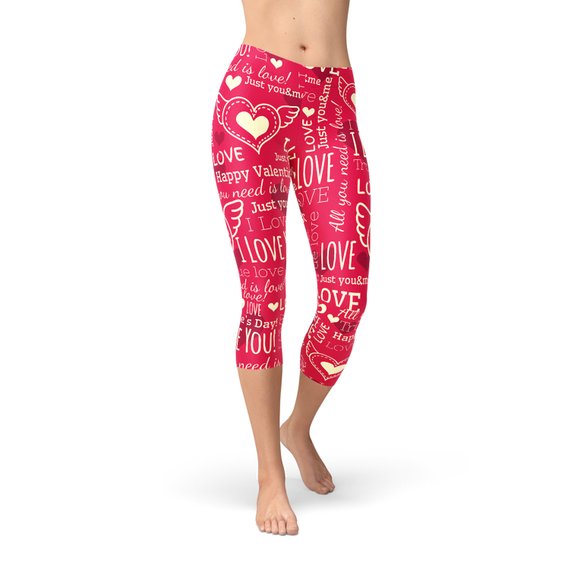 Love Hearts Red Capri Leggings - Stylemz