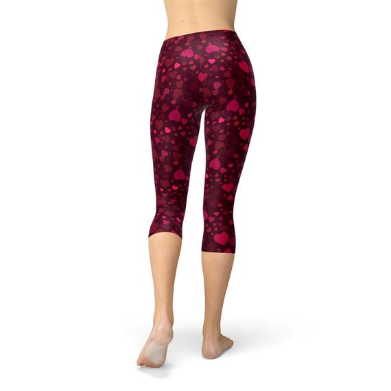 Hearts on Hearts Red Capri Leggings for Women Activewear