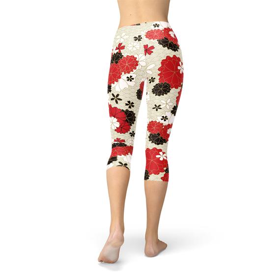 Womens Japanese Cherry Blossom Capri Leggings - Stylemz