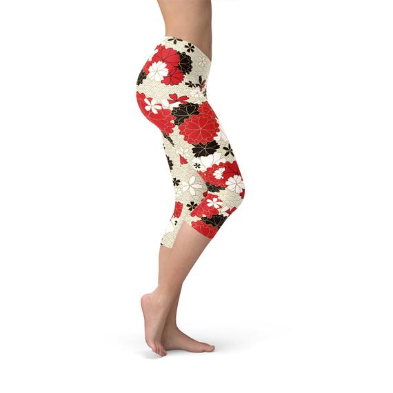 Womens Japanese Cherry Blossom Capri Leggings - Stylemz