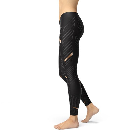 Womens Sports Stripes Black Leggings - Stylemz