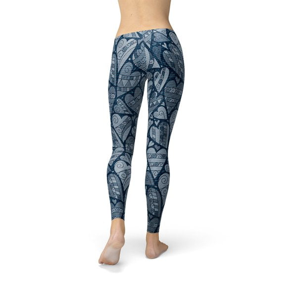 Blue Hearts on Heart Leggings for Women Stylish Comfort