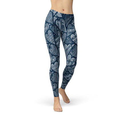 Blue Hearts on Heart Leggings for Women Stylish Comfort