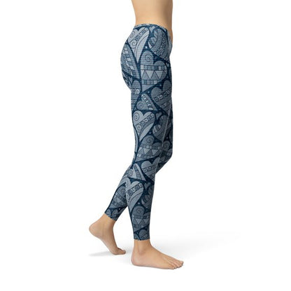 Blue Hearts on Heart Leggings for Women Stylish Comfort