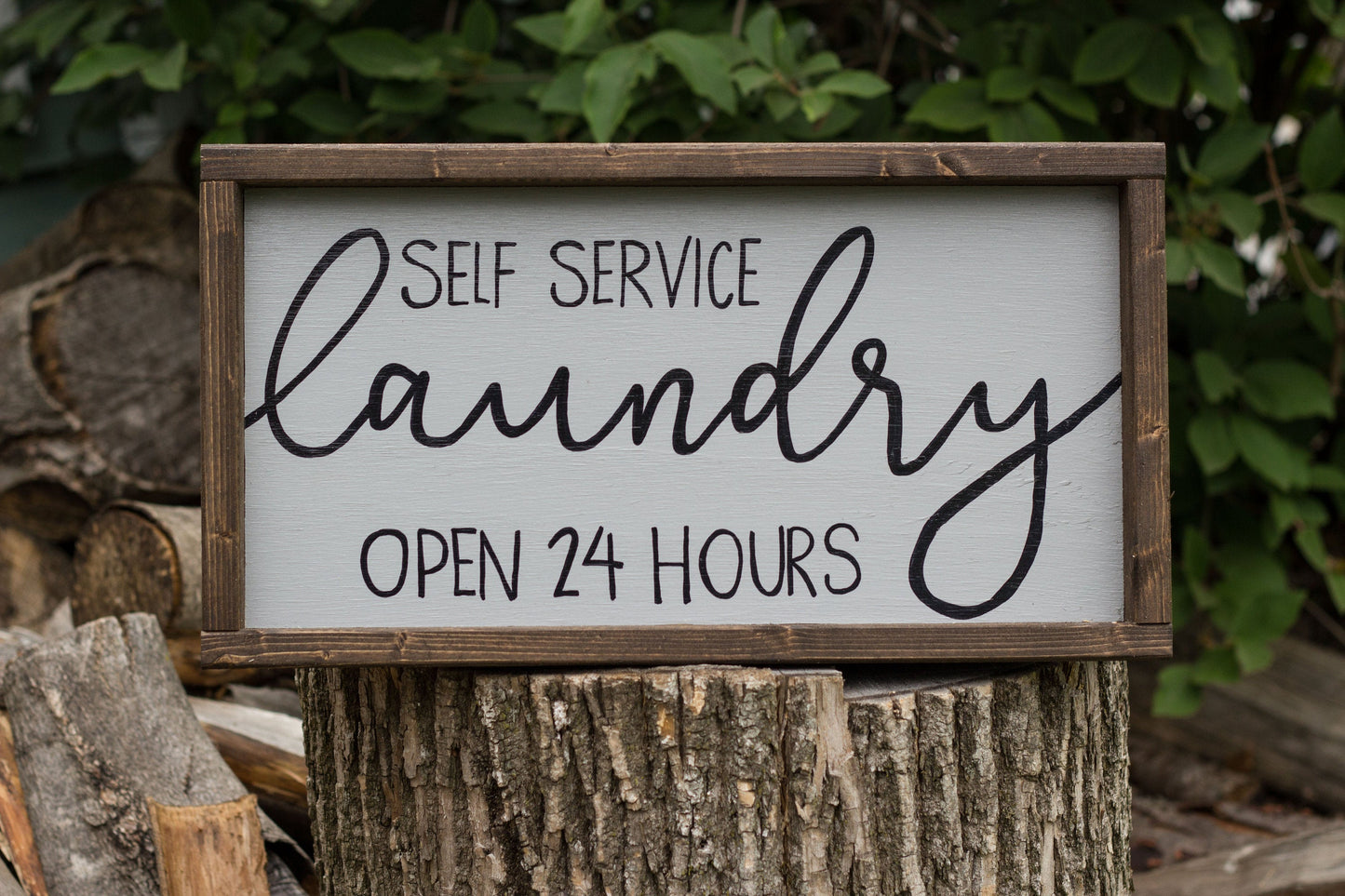 Self Service Laundry Open 24 Hours Wood Sign Handmade