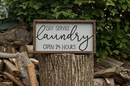 Self Service Laundry Open 24 Hours Wood Sign Handmade