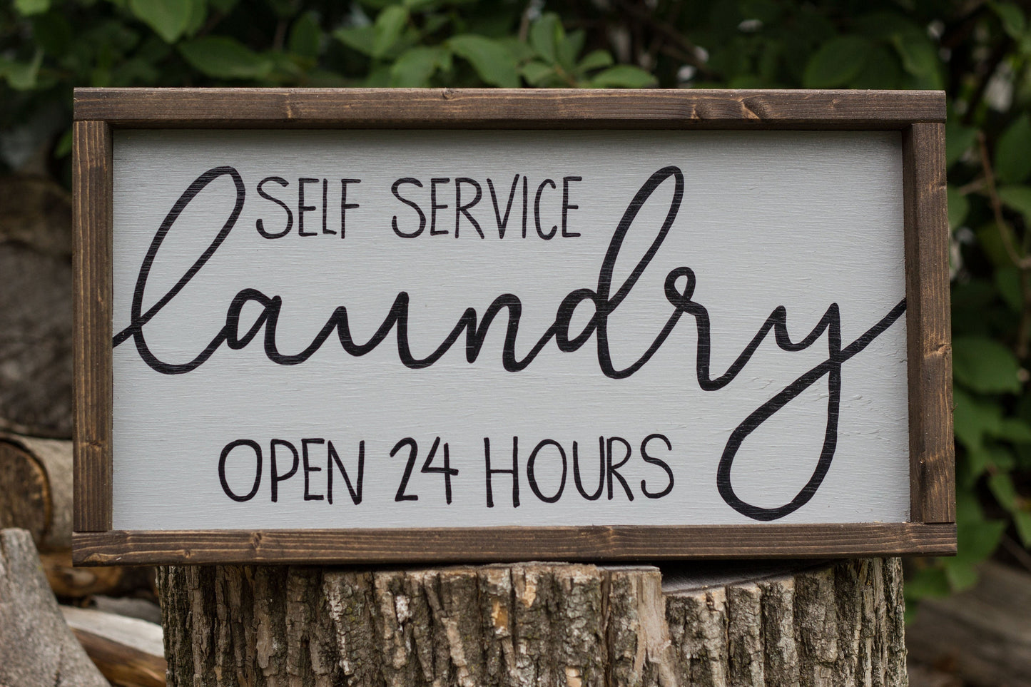 Self Service Laundry Open 24 Hours Wood Sign Handmade